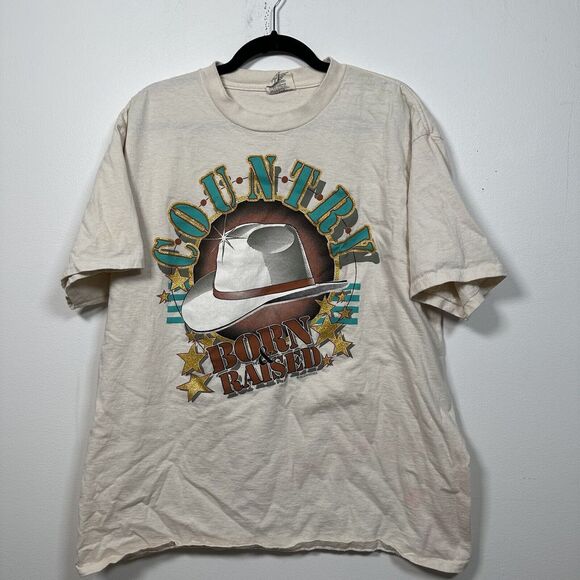 Oneita Other - VTG Country Born And Raised Single Stitch T Shirt Western Men's Size XL Oneita